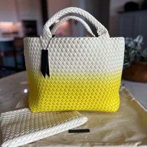 Naghedi St. Barths Medium Handwoven Dip Dyed Tote Bag with pouch. NWT